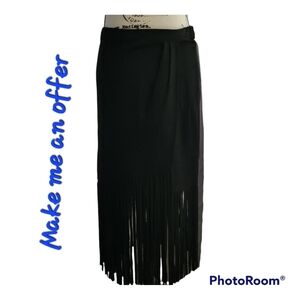 TESORO MODA fringe faux vegan suede unlined fitted zip skirt